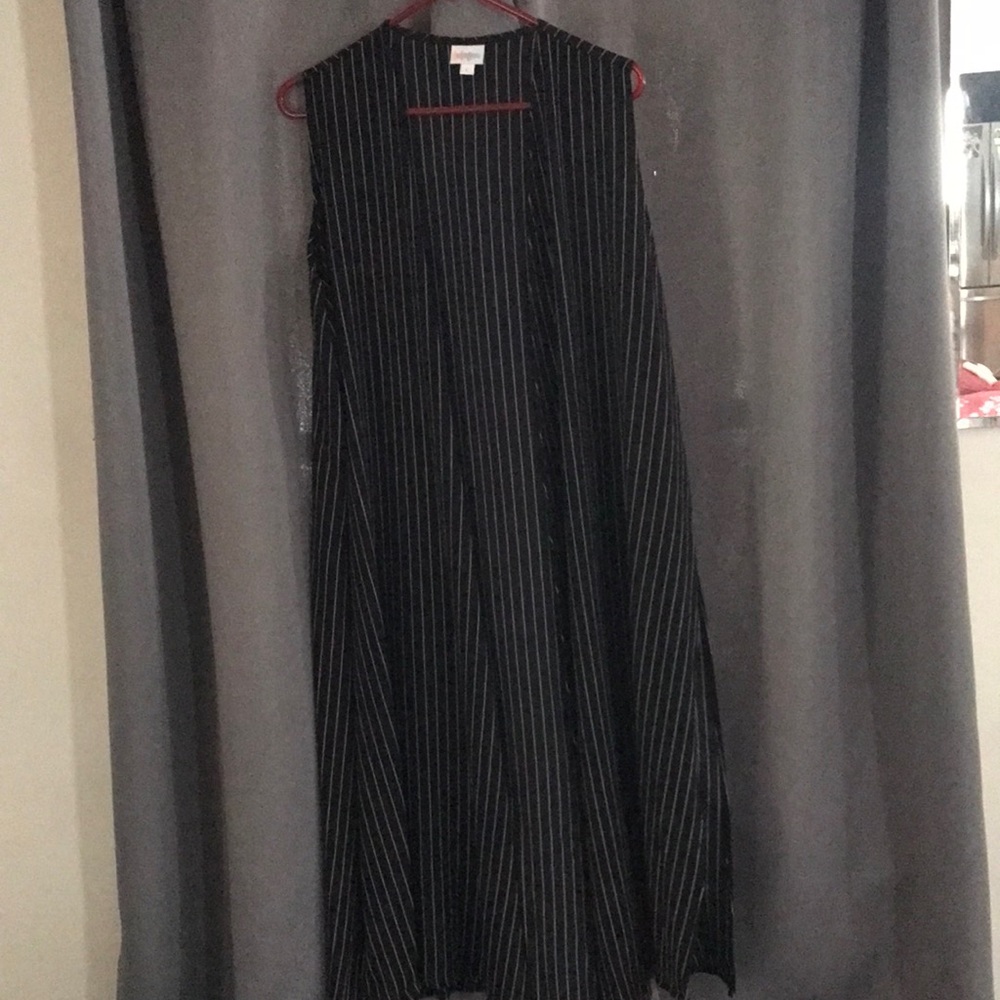 LuLaRoe, long Vest, black with white pinstripe, size L. Only worn once